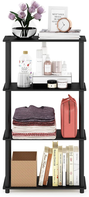 Furinno Turn-N-Tube 4-Tier Multipurpose Shelf Display Rack, Round Tubes, Americano/Black - LeafyLoom