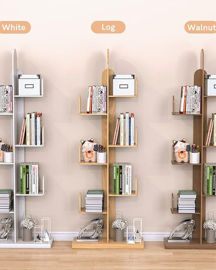 Cactus Bookshelf, Tree Bookshelf for Bedroom, Solid Wood Geometric Bookcase, Spine Bookshelf and Book Tower with Living Room, Walnut - LeafyLoom
