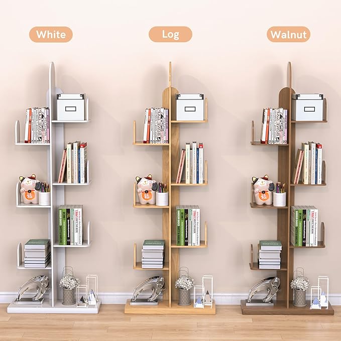 Cactus Bookshelf, Tree Bookshelf for Bedroom, Solid Wood Geometric Bookcase, Spine Bookshelf and Book Tower with Living Room, Walnut - LeafyLoom