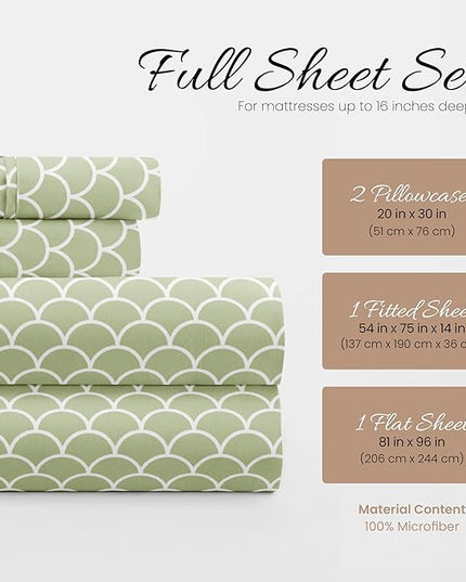 Linen Market 4 Piece Full Bedding Sheet Set (Sage Scallops) - Sleep Better Than Ever with These Ultra-Soft & Cooling Bed Sheets for Your Full Size Bed - Deep Pocket Fits 16" Mattress - LeafyLoom