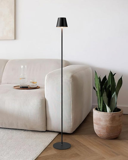 KDG Modern Cordless Floor Lamp, Portable LED Corner Stand Lamp, 5000mAh Battery Operated, Stepless Dimmable Adjustable Height lighting for Living room, Bedroom, Outdoor, Office, Night Light(Black) - LeafyLoom