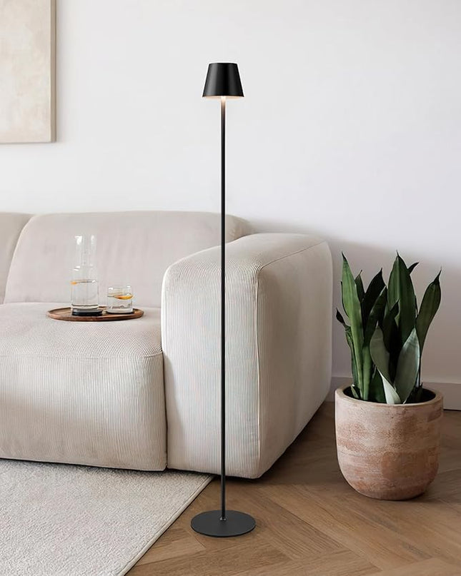 KDG Modern Cordless Floor Lamp, Portable LED Corner Stand Lamp, 5000mAh Battery Operated, Stepless Dimmable Adjustable Height lighting for Living room, Bedroom, Outdoor, Office, Night Light(Black) - LeafyLoom