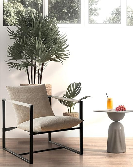 Wimarsbon Modern Accent Chair, Mid Century Sitting Chair with Sponge Cushion, Comfy and Sturdy Lounge Chair with Metal Leg for Bedroom, Living Room, Office,Easy Assembly (Linen-Beige) - LeafyLoom