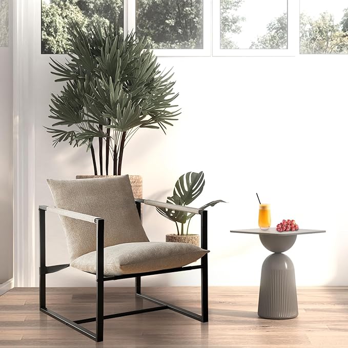 Wimarsbon Modern Accent Chair, Mid Century Sitting Chair with Sponge Cushion, Comfy and Sturdy Lounge Chair with Metal Leg for Bedroom, Living Room, Office,Easy Assembly (Linen-Beige) - LeafyLoom
