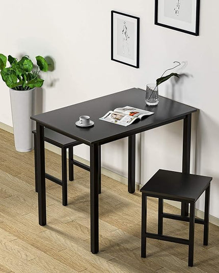 DKLGG 3 Pieces Dining Table Set, Space Saving Kitchen Table Set for 2, Small Dining Table and Chairs for 2, Compact Table w/ 2 Stools Perfect for Breakfast Nook, Living Room, Apartment - LeafyLoom