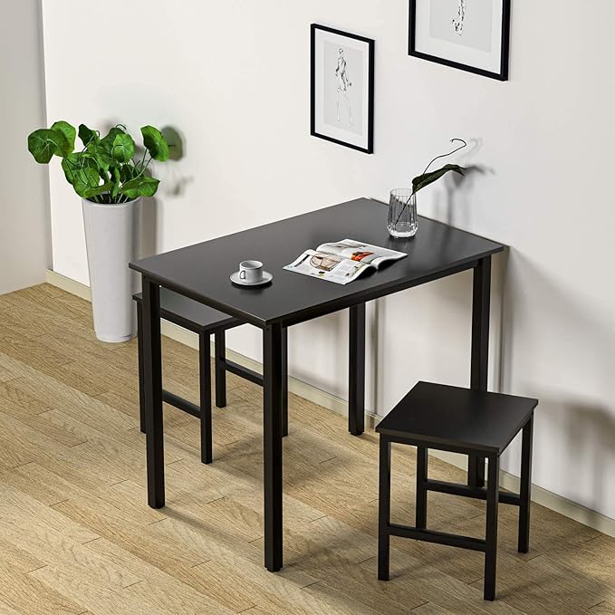 DKLGG 3 Pieces Dining Table Set, Space Saving Kitchen Table Set for 2, Small Dining Table and Chairs for 2, Compact Table w/ 2 Stools Perfect for Breakfast Nook, Living Room, Apartment - LeafyLoom