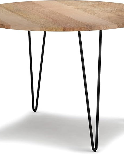 SIMPLIHOME Hunter SOLID MANGO WOOD and Iron 45 Inch Round Industrial Dining Table in Natural, For the Dining Room - LeafyLoom