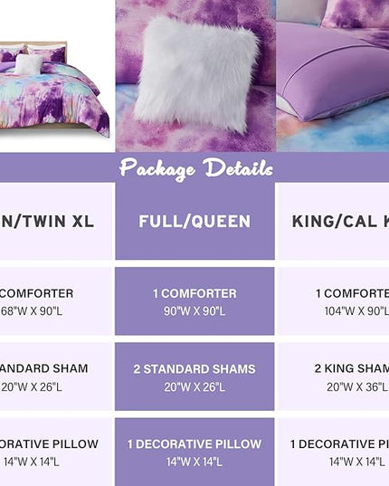 Intelligent Design King Size Comforter Set, Watercolor Comforter Set for Teen Girl & Boys, Tie Dye King Bedding Sets, 4 Pieces Cassiopeia Comforter, Sham, Throw Pillow King/Cal King Lavender - LeafyLoom