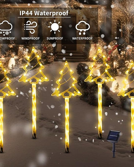 Solar Christmas Pathway Lights Outdoor Decorations, 8 Modes Xmas Tree Candy Lights Waterproof Led Garden Stake Lights for Walkway Yard Lawn Porch Holiday Decor 5-Pack (Warm White Xmas Tree Lights) BRIGHTDECK