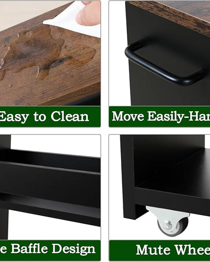 TEAMIX 4 Tier Slim Storage Cart with Handle, Slide Out Storage Rolling Utility Cart Mobile Shelving Unit Organizer Trolley for Small Spaces Kitchen Laundry Narrow Places (Black+Brown, 7-7/8'' W) - LeafyLoom