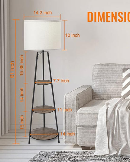 Floor Lamp, 3-Tier Round Corner Shelf Floor Lamp with 3 Dimmable Levels - Simple Standing Lamp with White Fabric Shade, Tall Modern Floor Lamps with Shelves for Bedroom, Living Room and Office - LeafyLoom