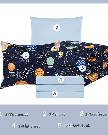 Twin Comforter Set with Sheets - 5 Pieces Kids Twin Bedding Sets, Glow in The Dark Space Twin Bed in a Bag with Comforter, Sheets, Pillowcase & Sham - LeafyLoom