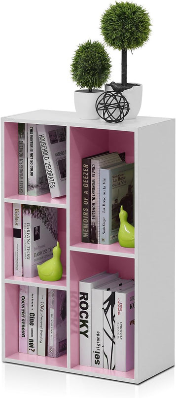 Furinno 5-Cube Reversible Open Shelf, White/Pink 11069WH/PI - LeafyLoom
