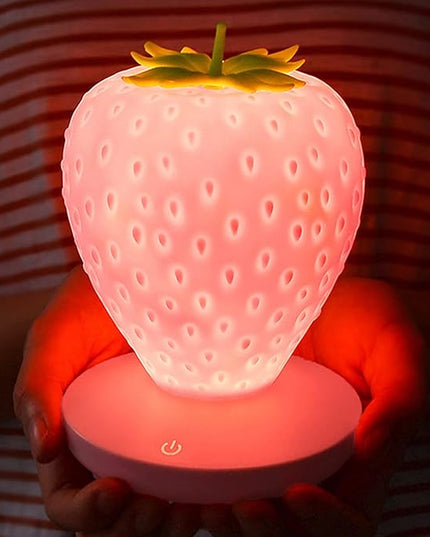 Strawberry Night Light,Cute Silicone Strawberry Lights Kawaii Room Decor,USB Rechargeable Bedside Lamp 3 Gear Touch Lighting,Cute Strawberry Gifts for Baby,Children, Toddlers,Teen Girls - LeafyLoom
