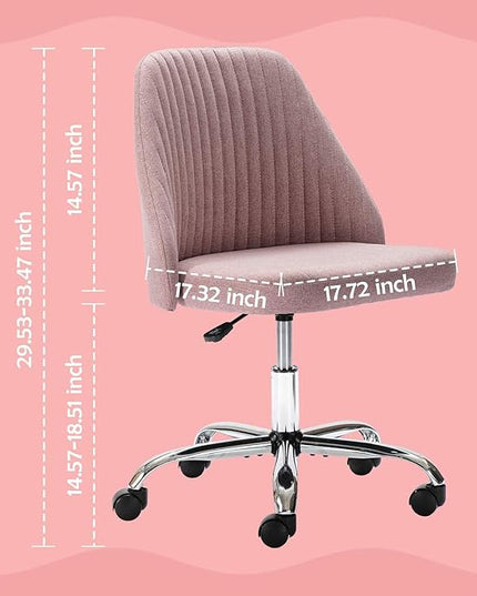 HOMEFLA Home Office Modern Linen Swivel Task Upholstered Fabric Desk Chair Armless with Wheels, Middle, Pink - LeafyLoom