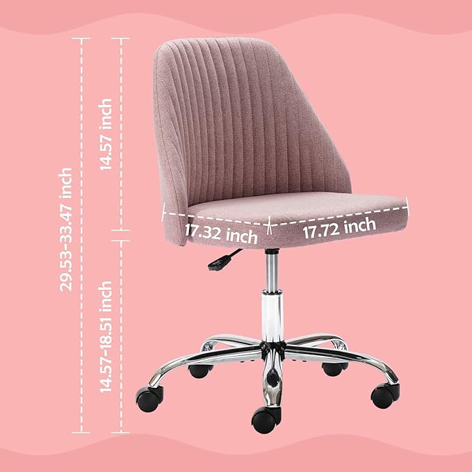 HOMEFLA Home Office Modern Linen Swivel Task Upholstered Fabric Desk Chair Armless with Wheels, Middle, Pink - LeafyLoom