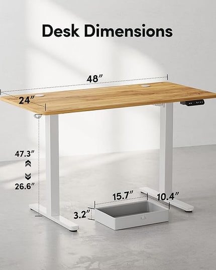 BANTI Electric Standing Desk with Drawer, Adjustable Height Sit Stand Up Desk, Home Office Desk Computer Workstation, 48x24 Inches, Ligh Vintage Brown - LeafyLoom
