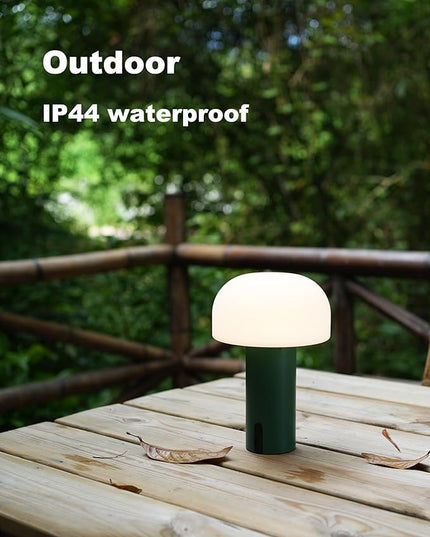 Outdoor Mushroom Table Lamp Rechargeable, Cordless Lamps for Patio Waterproof, Portable Battery Operated Lamp with USB Charging, Touch Dimming Night Light for Home/Porch/Restaurant (Green) - LeafyLoom