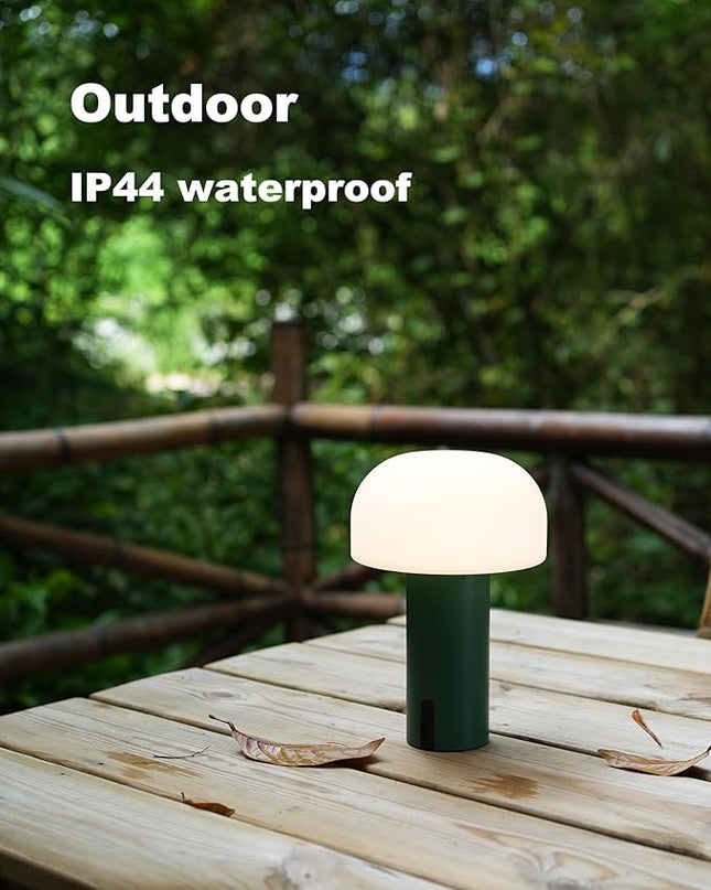 Outdoor Mushroom Table Lamp Rechargeable, Cordless Lamps for Patio Waterproof, Portable Battery Operated Lamp with USB Charging, Touch Dimming Night Light for Home/Porch/Restaurant (Green) - LeafyLoom