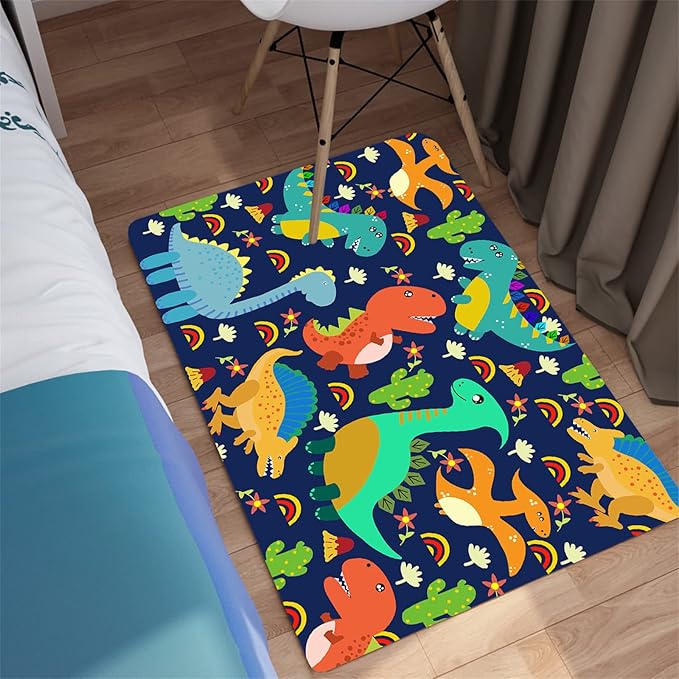 Dinosaur Carpet for Boys Room Dinosaurs Area Rugs Cute Dinosaur Cartoon Carpet Kids Rug Boys Room Rug for Kids Playroom Classroom and Livingroom,Blue 2'×3' - LeafyLoom