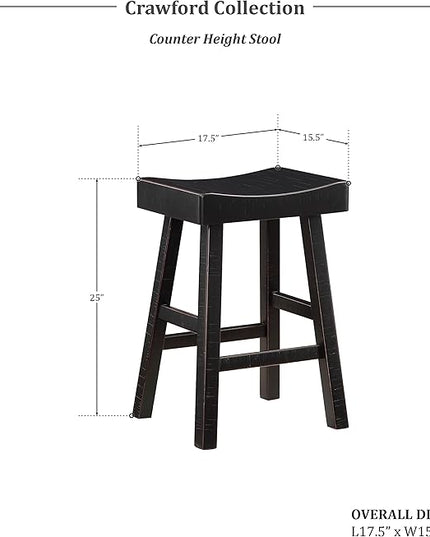 Lexicon Saddle Bar Stools Set of 2 Barstools with Footrest, Armless Dining Chairs for Kitchen Island, Breakfast Nook, Living Room, Counter Height, Black - LeafyLoom