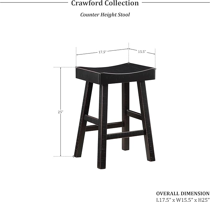 Lexicon Saddle Bar Stools Set of 2 Barstools with Footrest, Armless Dining Chairs for Kitchen Island, Breakfast Nook, Living Room, Counter Height, Black - LeafyLoom