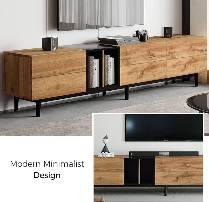Modern Inch Stand with 3 Doors-Versatile Media Console Table, Large Storage Entertainment Center for Living Room, Bedroom Decor, Support 80" TV, Natural Wood - LeafyLoom