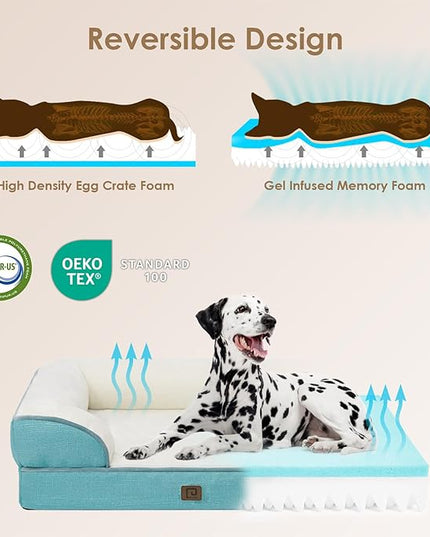 EHEYCIGA Orthopedic XL Dog Beds, Waterproof Memory Foam Dog Bed for Extra Large Dogs, Non-Slip Bottom and Egg-Crate Foam Big Dog Couch Bed with Washable Removable Cover, Turquoise Blue EHEYCIGA