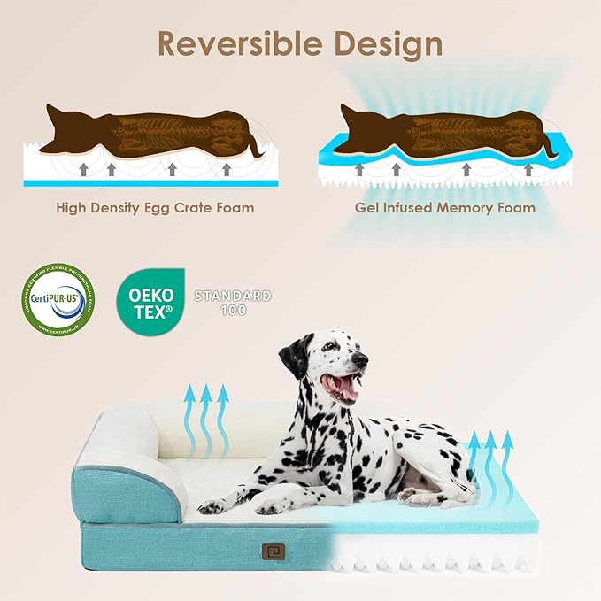 EHEYCIGA Orthopedic XL Dog Beds, Waterproof Memory Foam Dog Bed for Extra Large Dogs, Non-Slip Bottom and Egg-Crate Foam Big Dog Couch Bed with Washable Removable Cover, Turquoise Blue EHEYCIGA