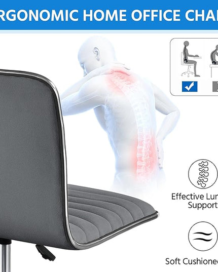 Yaheetech Velvet Low Back Chair Armless Ribbed Office Chair Swivel Task Chair Height Adjustable Chair Dark Gray - LeafyLoom