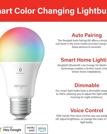Sengled Smart Light Bulbs, Color Changing Alexa/Bluetooth Mesh, Dimmable LED Bulb A19 E26 Multicolor, High CRI, High Brightness, 8.7W 800LM, 1Pack Sengled
