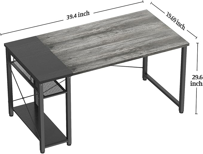 39.4'' Gaming Desk, 39 Inches Computer Desk with Storage, Small Desk for Small Space, Simple Study Student Writing Desk, Laptop Table for Home Office, Grey and Black - LeafyLoom
