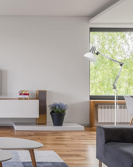 LEPOWER Floor Lamp, Swing Arm Floor Standing Lamp, Industrial Floor Lamp with Heavy Metal Base, E26 Lamp Base Floor Light, Modern Standing Reading Lamp for Living Room, Bedroom, Office White - LeafyLoom