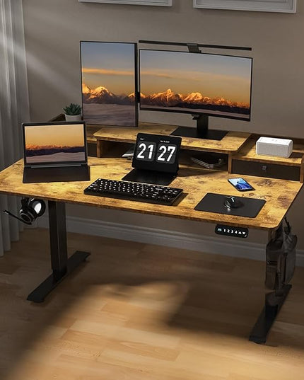 55×30 Inch Electric Standing Desk with 2 Drawers, Adjustable Height Widened Stand Up Desk with Storage Shelf, Sit to Stand Ergonomic Workstation for Home Office - LeafyLoom