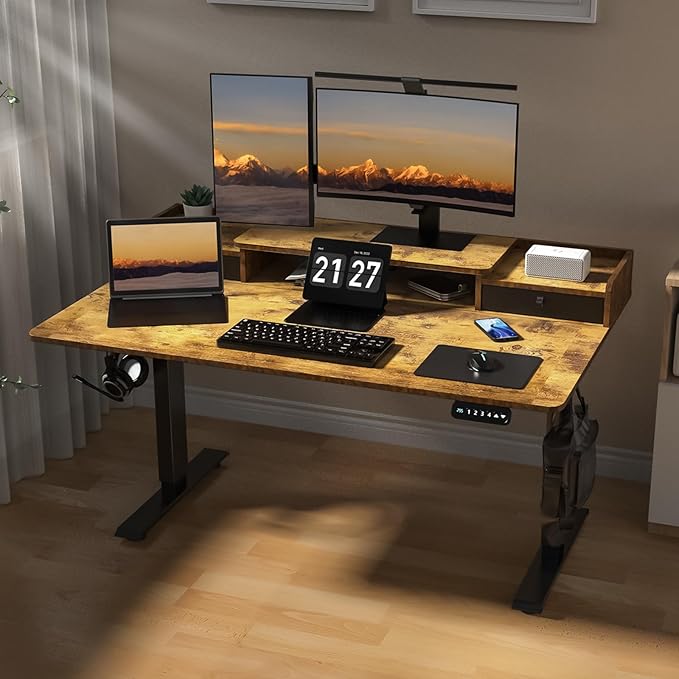 55×30 Inch Electric Standing Desk with 2 Drawers, Adjustable Height Widened Stand Up Desk with Storage Shelf, Sit to Stand Ergonomic Workstation for Home Office - LeafyLoom