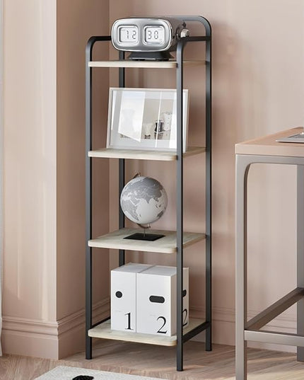 Bookcase Bookshelf, Narrow Book Shelf, Industrial Coner Shelf Storage Organizer, Slim Shelving Unit for Home Office, Living Room, Bedroom, Kitchen, 4-Tier Greige BC24405B - LeafyLoom
