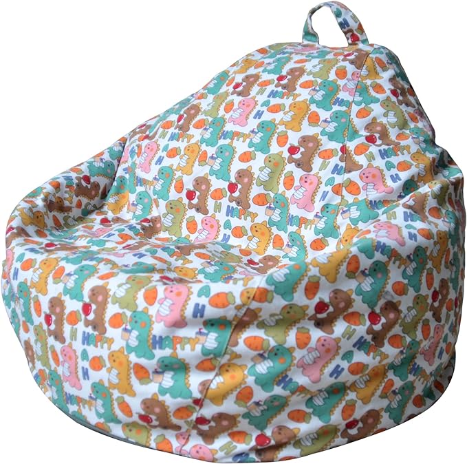 YuppieLife Kids Storage Bean Bag Cover（No Filling） Toy Organizer|Carrying Handle Sofa|Available for Kids and Teenager|Cuddle Chair|Machine Washable and Durable（38“,Happy Dinosaur） - LeafyLoom