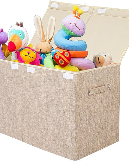 popoly Large Toy Box Chest Storage with Flip-Top Lid, Collapsible Kids Storage Boxes Container Bins for Toys, Playroom Organizers, 25"x13" x16"(Linen Beige) - LeafyLoom