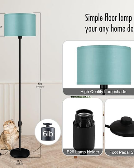 BoostArea Floor Lamp Standing Lamp, LED Floor Lamp with 3 Dimmable Levels, Simple Floor Lamp with Linen Lampshade, On/Off Footswitch, Black Floor Lamps for Living Room/Bedroom, Green(without Bulb) - LeafyLoom