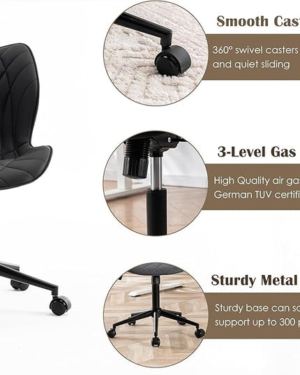 YOUNUOKE Office Desk Chair, Comfy Home Office Chairs, Small Comfortable Desk Chairs with Wheels, Armless PU Leather Chairs for Computer Conference, Black - LeafyLoom