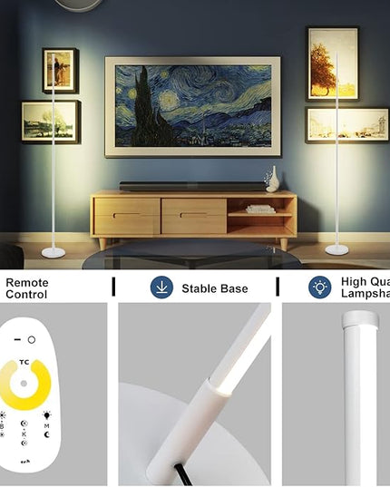 Modern Corner Floor Lamp - 3000K-6000K LED Standing Lamp - Minimalist Dimmable Floor Lamp with Remote Control for Living Room, Bedroom (White) - LeafyLoom
