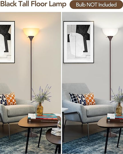Floor Lamp, LED Standing Lamps with White Plastic Shade, Brown Modern Torchiere Floor Lamp, Tall Lamps for Living Room Dorm Bedroom, Rotary Switch, E26 Base, Bulb not Included, Brown - LeafyLoom