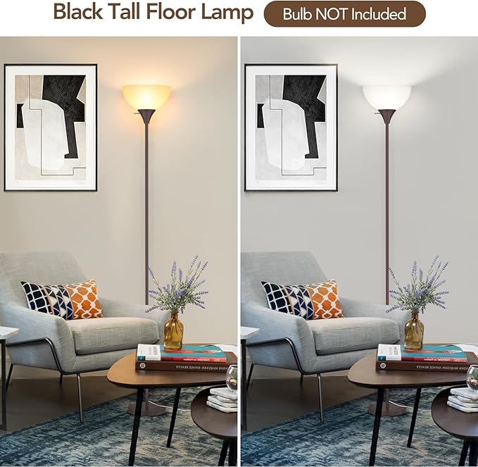 Floor Lamp, LED Standing Lamps with White Plastic Shade, Brown Modern Torchiere Floor Lamp, Tall Lamps for Living Room Dorm Bedroom, Rotary Switch, E26 Base, Bulb not Included, Brown - LeafyLoom