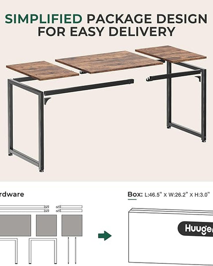 Computer Desk, 63 Inch Office Desk, Gaming Desk with Storage, Writing Desk Work Desk for Home Office, Study, Modern Simple Desk, Large Legroom, Metal Frame, Rustic Brown - LeafyLoom