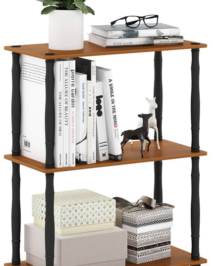 Furinno Turn-N-Tube 3-Tier Compact Multipurpose Shelf Display Rack with Classic Tube, Light Cherry/Black - LeafyLoom