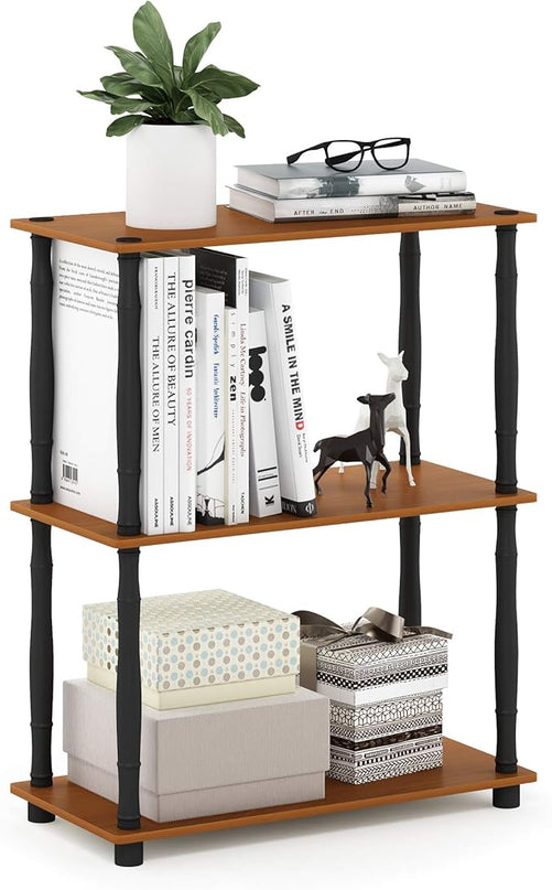 Furinno Turn-N-Tube 3-Tier Compact Multipurpose Shelf Display Rack with Classic Tube, Light Cherry/Black - LeafyLoom