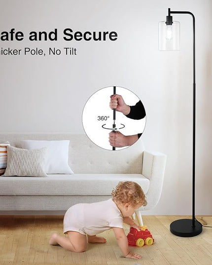 Industrial Floor Lamp, Dimmable Modern Standing Lamp with Clear Glass Shade, Black Tall Lamp with Remote & Foot Control, LED Bright Corner Lamp with 6W Bulb for Living Room Bedroom Office… - LeafyLoom