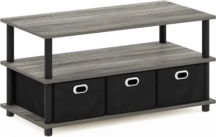 FURINNO Turn-N-Tube Coffee Table, 31.22D x 15.5W x 15.8H in, French Oak Grey/Black/Black - LeafyLoom