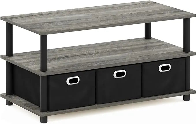FURINNO Turn-N-Tube Coffee Table, 31.22D x 15.5W x 15.8H in, French Oak Grey/Black/Black - LeafyLoom