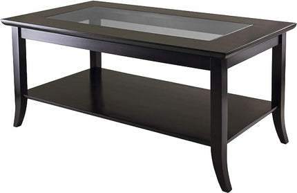 Winsome Genoa Rectangular Coffee Table with Glass Top and Shelf & Genoa Occasional Table, Dark Espresso - LeafyLoom